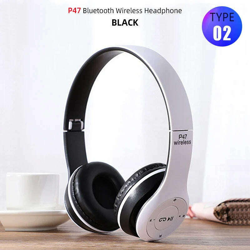 KIMLUD, Foldable Sport Earphone HiFi Headset Wireless Headphones Bluetooth Music Headset Over Ear Bass Earphone With Mic Support TF Card, T2 White, KIMLUD APPAREL - Womens Clothes