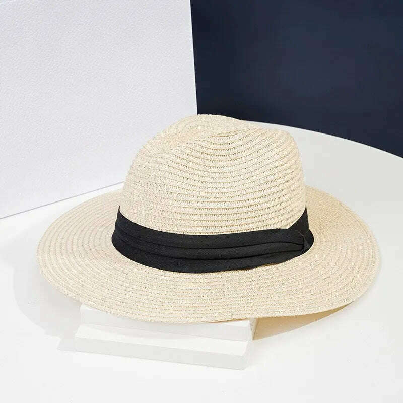 Foldable Straw Sun Hat Wide Brim Summer Floppy Beach Hat Sun Protection Panama Hat for Men Women Packable Foldable Travel - KIMLUD