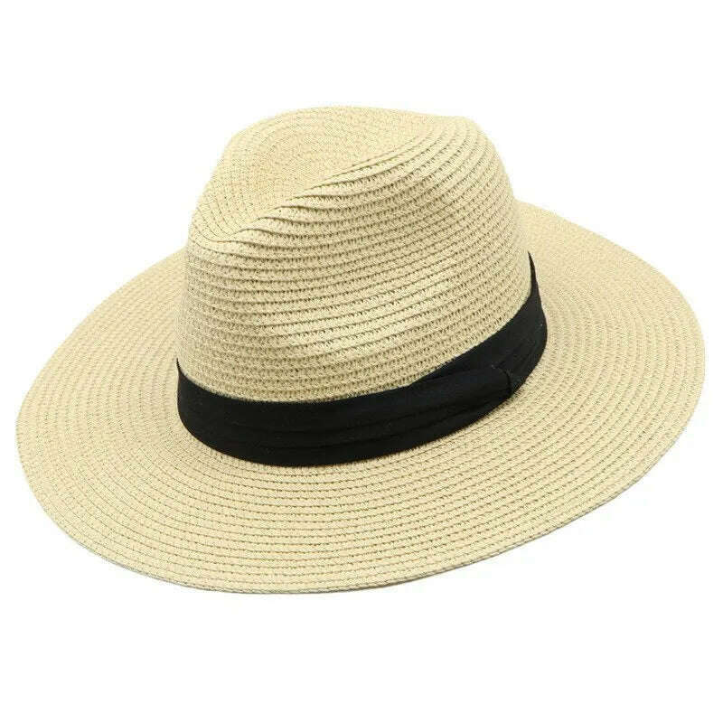 Foldable Straw Sun Hat Wide Brim Summer Floppy Beach Hat Sun Protection Panama Hat for Men Women Packable Foldable Travel - KIMLUD