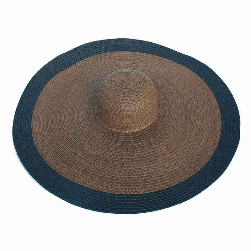 KIMLUD, foldable women oversized hat 70cm diameter large brim summer sun beach hats wholesale, coffee black, KIMLUD APPAREL - Womens Clothes