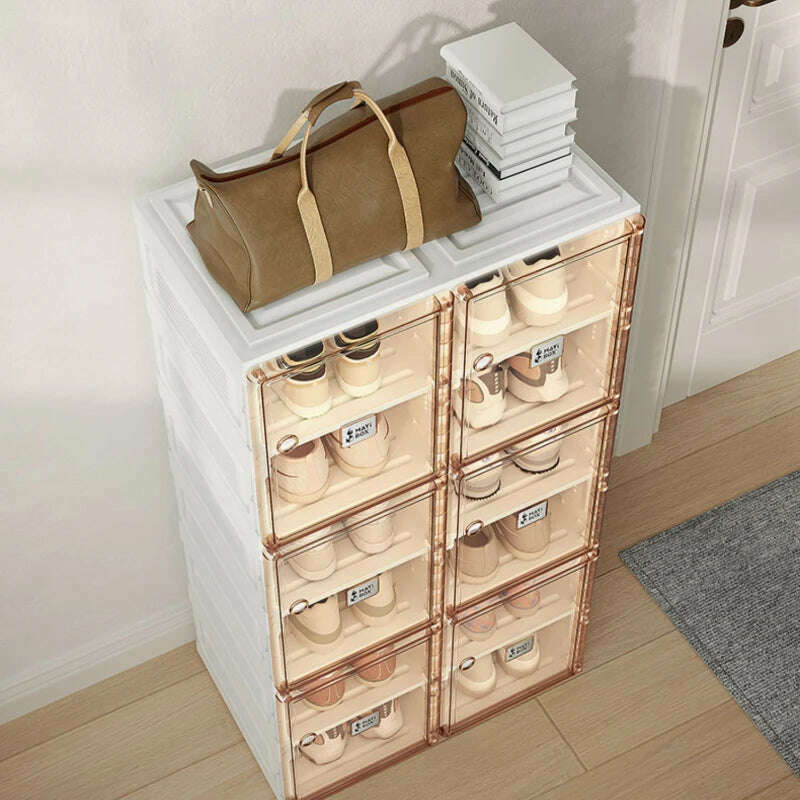 Folding Shoe Organizer Hard Plastic Living Room Cabinets Shelf Shoes Storage Box Show Rack Cabinet Furniture Modern Shoerack - KIMLUD