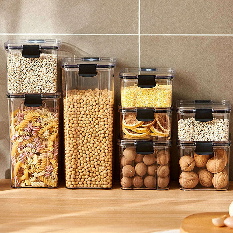 KIMLUD, Food Grain Beans Storage Tank Cereal Dispenser Snacks Nut Transparent Clear Seal Box Freezer Organizer Plastic Pantry Container, KIMLUD Womens Clothes