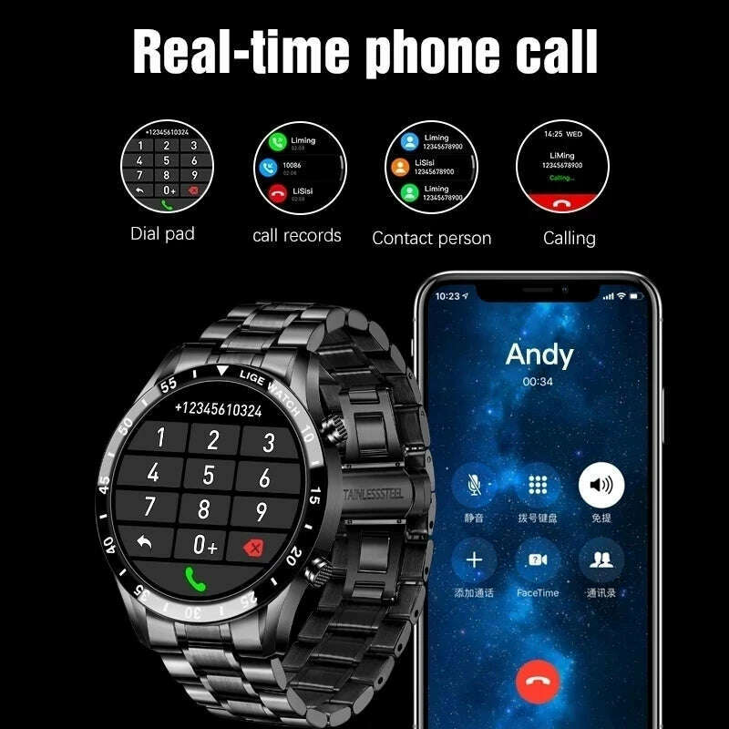 For All Smartphone To Connect HD Bluetooth Call Smart Watch Men Sports Fitness Waterproof Smartwatch Tracker Heart Monitor - KIMLUD