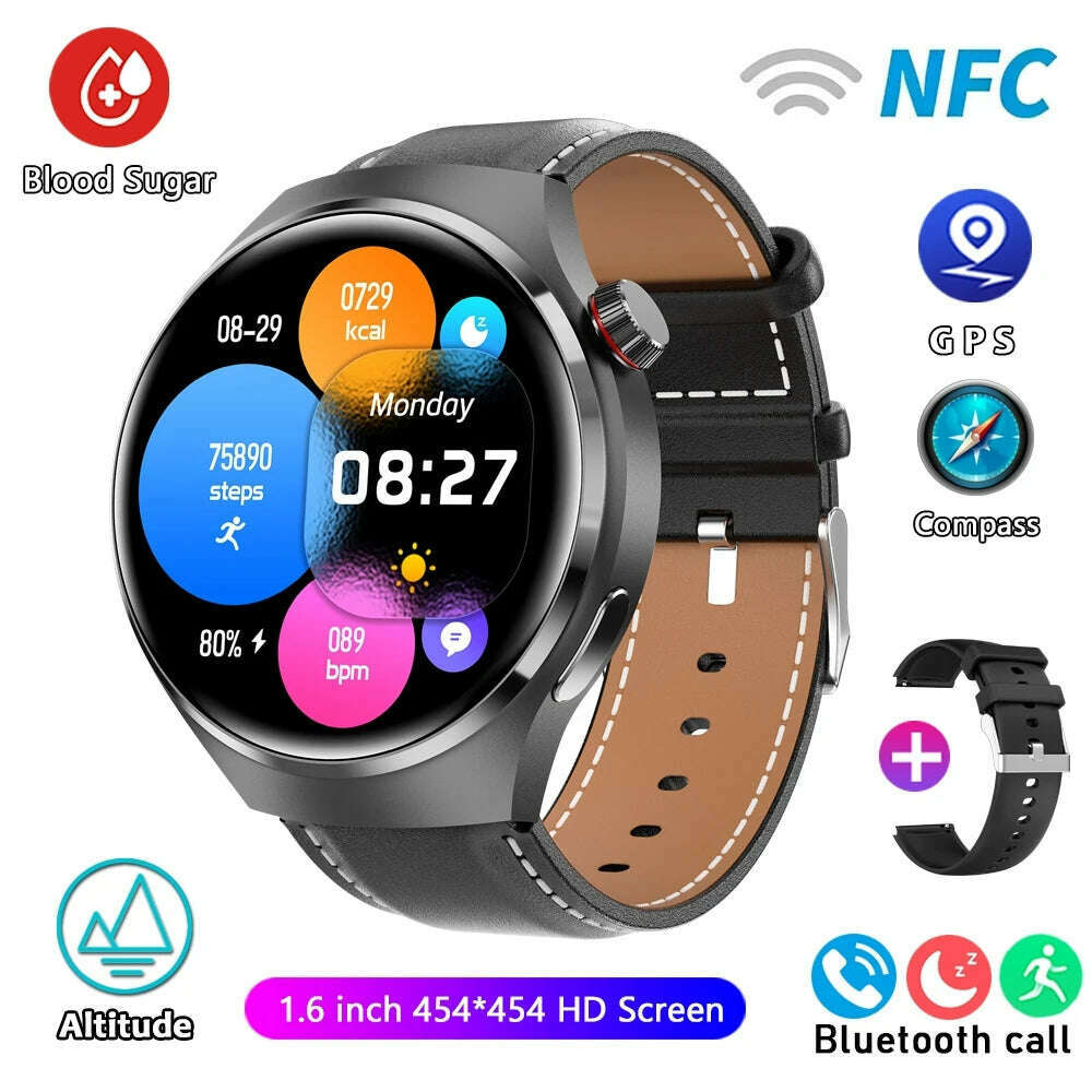 KIMLUD, For HUAWEI GT4 Pro GPS NFC Smart Watch Men 360*360 AMOLED Screen Heart rate Bluetooth Call IP68 Waterproof Man Smartwatch 2024, Black leather belt / NFC Watch GT4 Pro, KIMLUD APPAREL - Womens Clothes