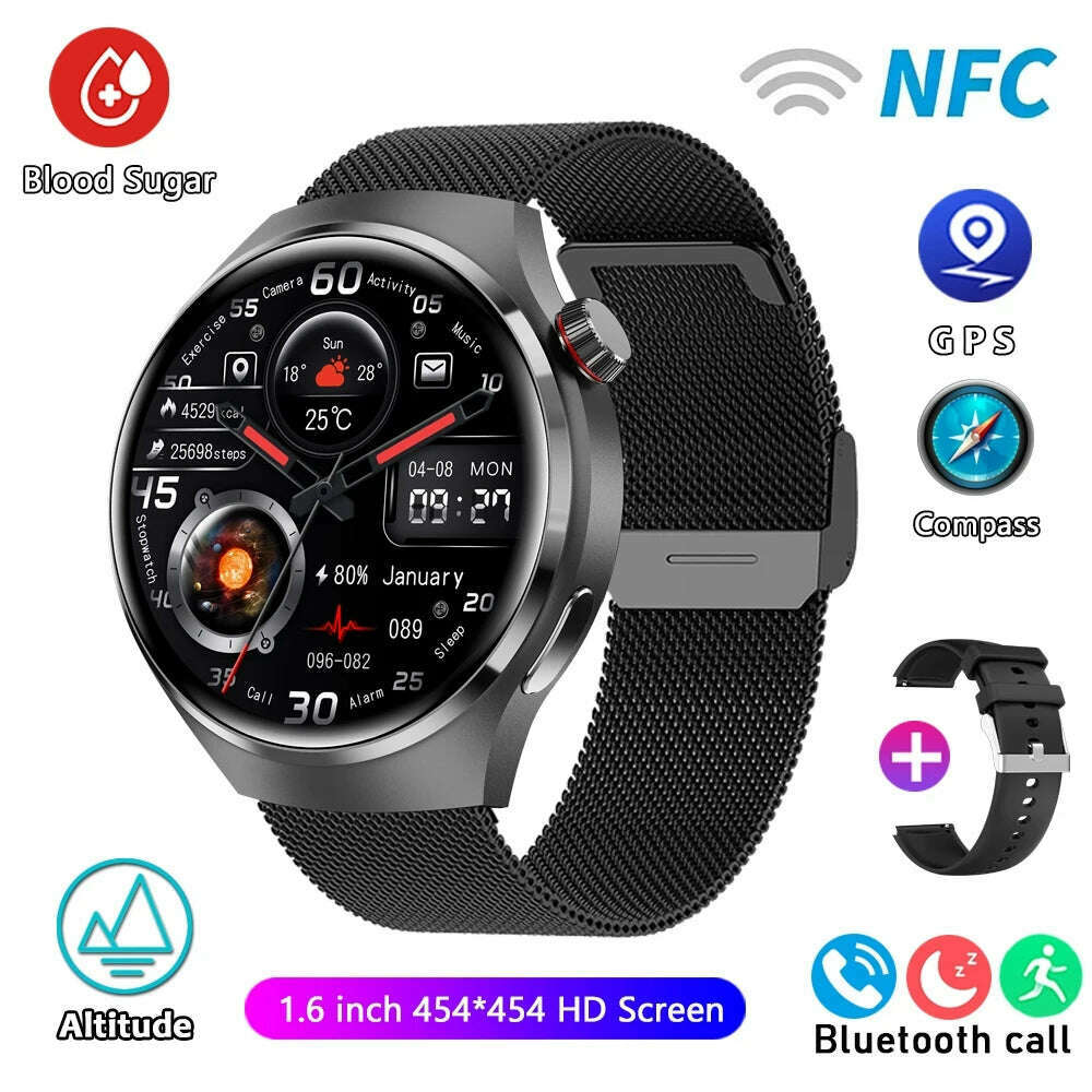 KIMLUD, For HUAWEI GT4 Pro GPS NFC Smart Watch Men 360*360 AMOLED Screen Heart rate Bluetooth Call IP68 Waterproof Man Smartwatch 2024, Black mesh belt / NFC Watch GT4 Pro, KIMLUD APPAREL - Womens Clothes