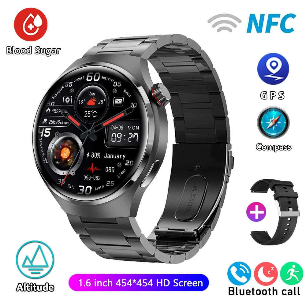 KIMLUD, For HUAWEI GT4 Pro GPS NFC Smart Watch Men 360*360 AMOLED Screen Heart rate Bluetooth Call IP68 Waterproof Man Smartwatch 2024, Black steel belt 1 / NFC Watch GT4 Pro, KIMLUD APPAREL - Womens Clothes