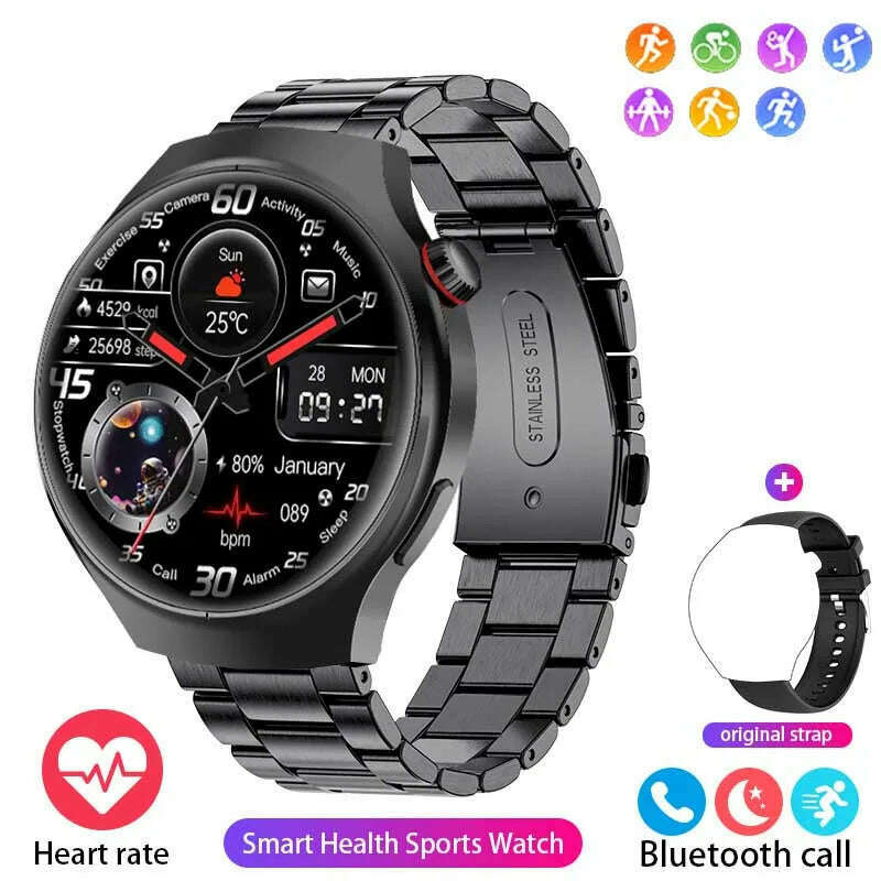 KIMLUD, For Huawei GT4 PRO Smart Watch Men Watch 4 Pro AMOLED HD Screen Sports Fitness Bluetooth Call Heart Rate SmartWatch 2024 New, Black Steel Belt / CHINA, KIMLUD APPAREL - Womens Clothes