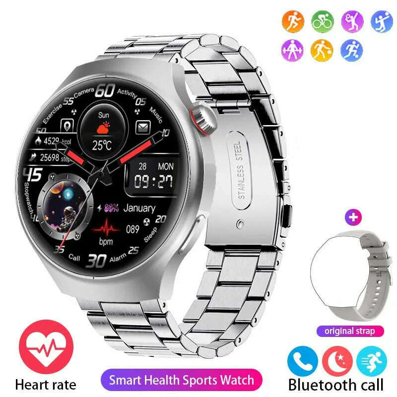 KIMLUD, For Huawei GT4 PRO Smart Watch Men Watch 4 Pro AMOLED HD Screen Sports Fitness Bluetooth Call Heart Rate SmartWatch 2024 New, Silver Steel Belt / CHINA, KIMLUD APPAREL - Womens Clothes