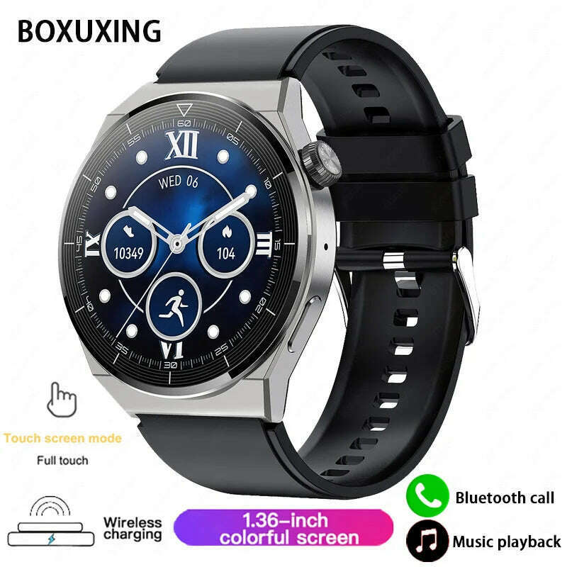 KIMLUD, For Huawei Xiaomi NFC Smart Watch Men GT3 Pro AMOLED 390*390 HD Screen Heart Rate Bluetooth Call IP68 Waterproof SmartWatch 2024, Silver black / original Smart Watch, KIMLUD APPAREL - Womens Clothes