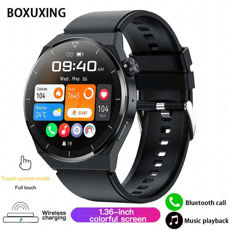 KIMLUD, For Huawei Xiaomi NFC Smart Watch Men GT3 Pro AMOLED 390*390 HD Screen Heart Rate Bluetooth Call IP68 Waterproof SmartWatch 2024, Black silicone / original Smart Watch, KIMLUD APPAREL - Womens Clothes