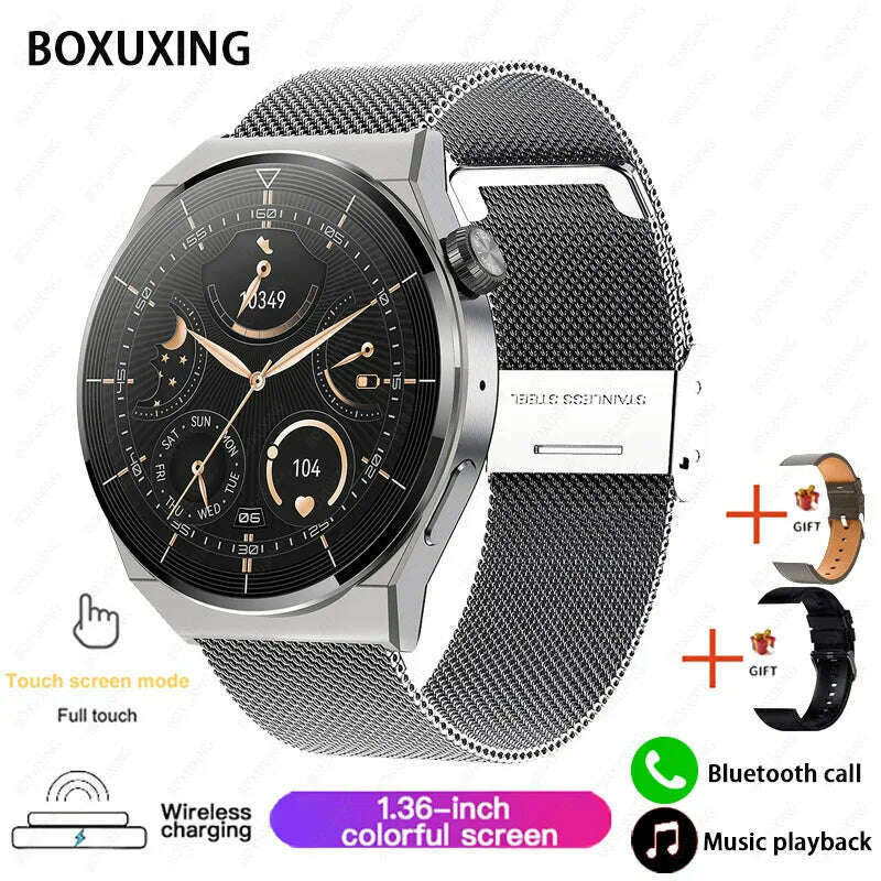 KIMLUD, For Huawei Xiaomi NFC Smart Watch Men GT3 Pro AMOLED 390*390 HD Screen Heart Rate Bluetooth Call IP68 Waterproof SmartWatch 2024, Silver Mesh belt / original Smart Watch, KIMLUD APPAREL - Womens Clothes