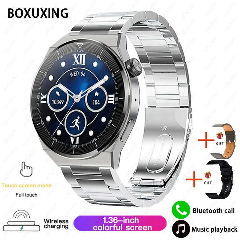 KIMLUD, For Huawei Xiaomi NFC Smart Watch Men GT3 Pro AMOLED 390*390 HD Screen Heart Rate Bluetooth Call IP68 Waterproof SmartWatch 2024, Silver steel / original Smart Watch, KIMLUD APPAREL - Womens Clothes