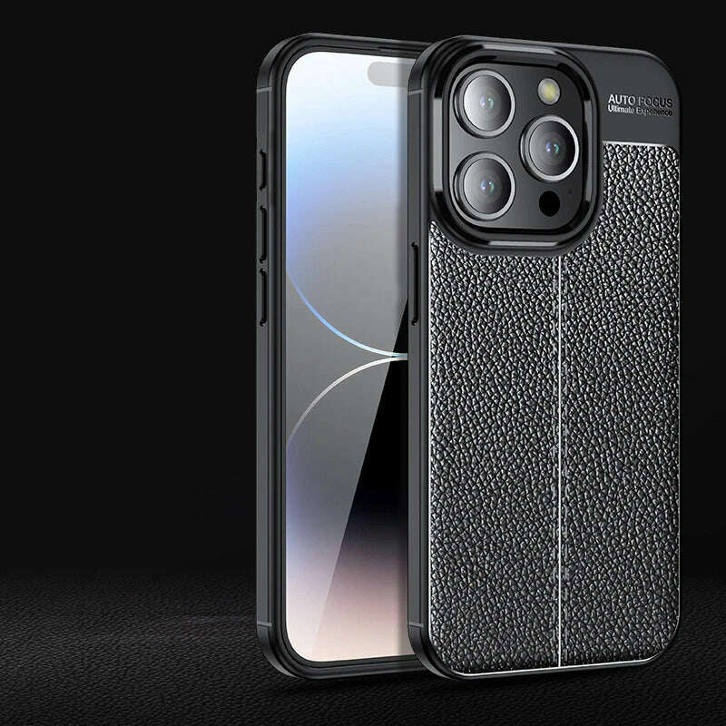 KIMLUD, For iPhone 15 Pro Max Case Cover iPhone 15 Pro Max Capas Bumper Soft TPU Leather For Fundas iPhone 11 12 13 14 15 Pro Max Cover, Black / For iPhone 15 Plus, KIMLUD APPAREL - Womens Clothes