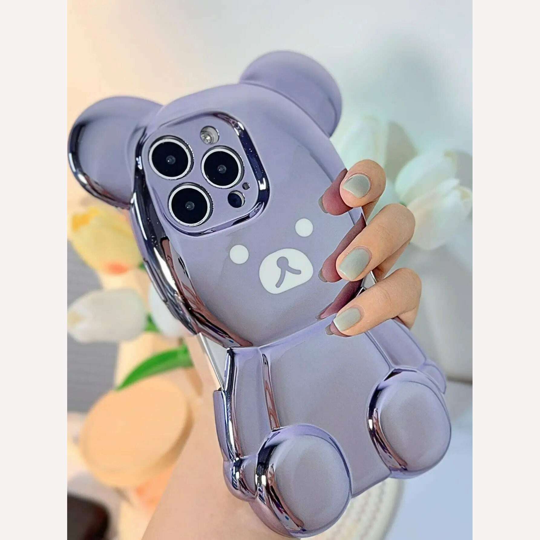 KIMLUD, for iPhone 15 Pro Max Case Luxury Bear Electroplated 13 Pro Silicone Cute 3D Plated Phone Cover for iPhone 11 15 Pro 12 14 Pro, KIMLUD Womens Clothes