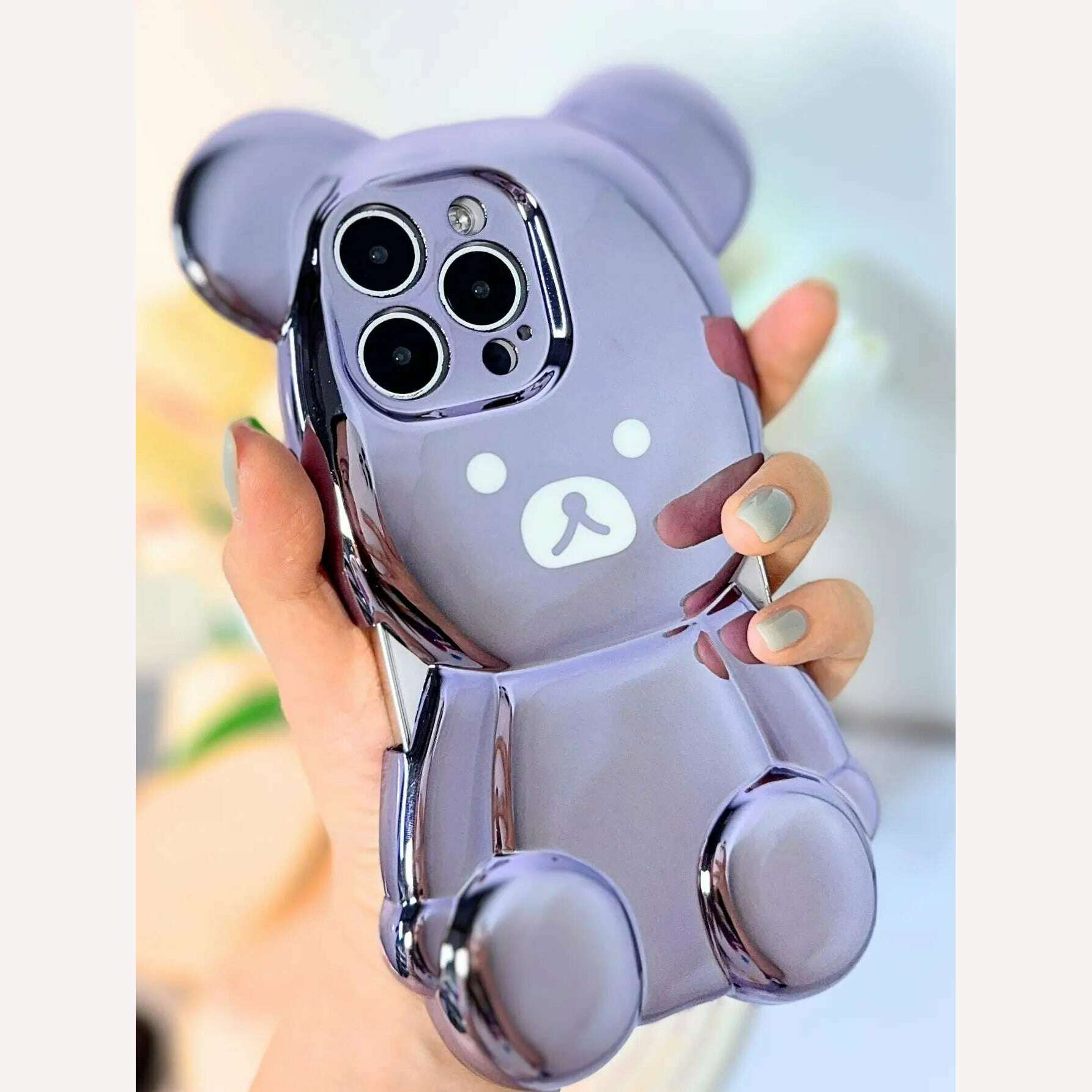 KIMLUD, for iPhone 15 Pro Max Case Luxury Bear Electroplated 13 Pro Silicone Cute 3D Plated Phone Cover for iPhone 11 15 Pro 12 14 Pro, KIMLUD Womens Clothes