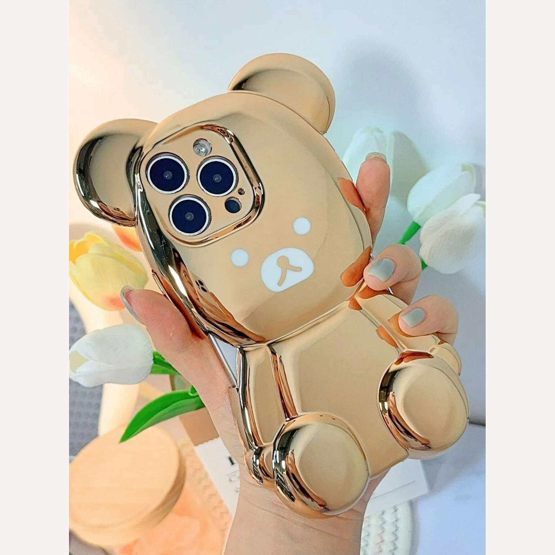 KIMLUD, for iPhone 15 Pro Max Case Luxury Bear Electroplated 13 Pro Silicone Cute 3D Plated Phone Cover for iPhone 11 15 Pro 12 14 Pro, KIMLUD Womens Clothes