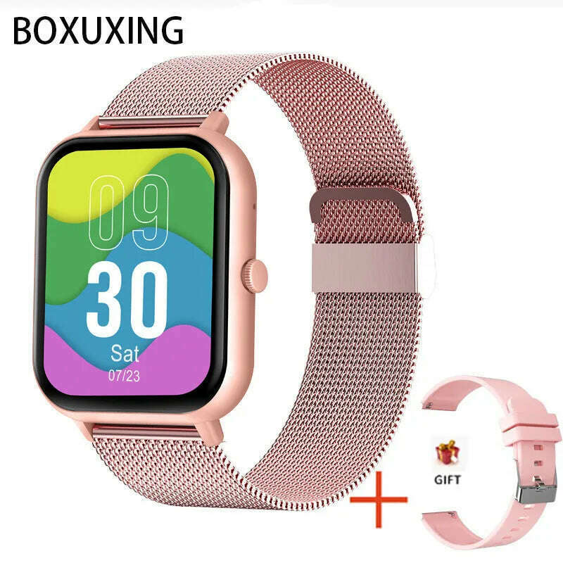 KIMLUD, For Xiaomi Huawei Samsung 2023 New Smart Watch Men Women Heart Rate Blood Pressure Fitness Tracker Bluetooth Call Smartwatch Man, Mesh belt pink / call smart watch, KIMLUD APPAREL - Womens Clothes