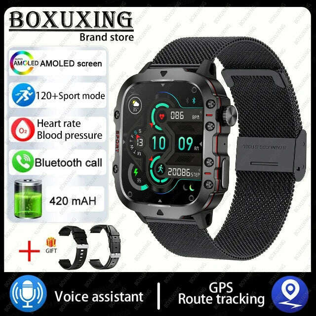 For Xiaomi Rugged Military GPS Smart Watch Men AMOLED HD Screen Heart Rate Bluetooth Call Waterproof Outdoor SmartWatch 2024 New - KIMLUD