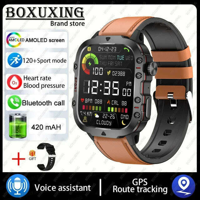 For Xiaomi Rugged Military GPS Smart Watch Men AMOLED HD Screen Heart Rate Bluetooth Call Waterproof Outdoor SmartWatch 2024 New - KIMLUD