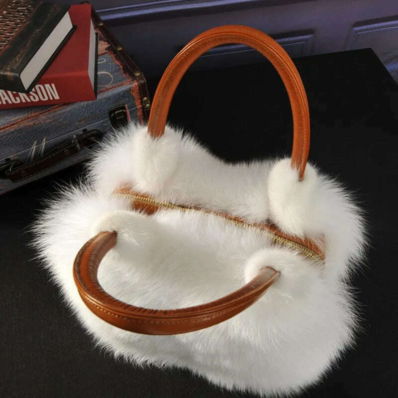 KIMLUD, Fox Fur Bag Handbag Ladies Bag Purses And Handbags Fluffy Warm bag Single Shoulder Crossbody Bags Silver Fox Fur Lady Clutch Bag, KIMLUD Womens Clothes