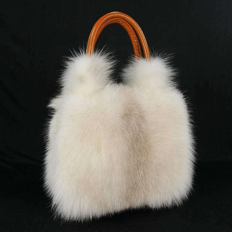 KIMLUD, Fox Fur Bag Handbag Ladies Bag Purses And Handbags Fluffy Warm bag Single Shoulder Crossbody Bags Silver Fox Fur Lady Clutch Bag, Cross Fox, KIMLUD APPAREL - Womens Clothes