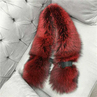 KIMLUD, Fox Fur Scarf Luxury Genuine Big Fur Collar Whole Skin Solid Scarves With leather strap Women's Neck Warm Natural Fox Fur Shawl, Red, KIMLUD APPAREL - Womens Clothes