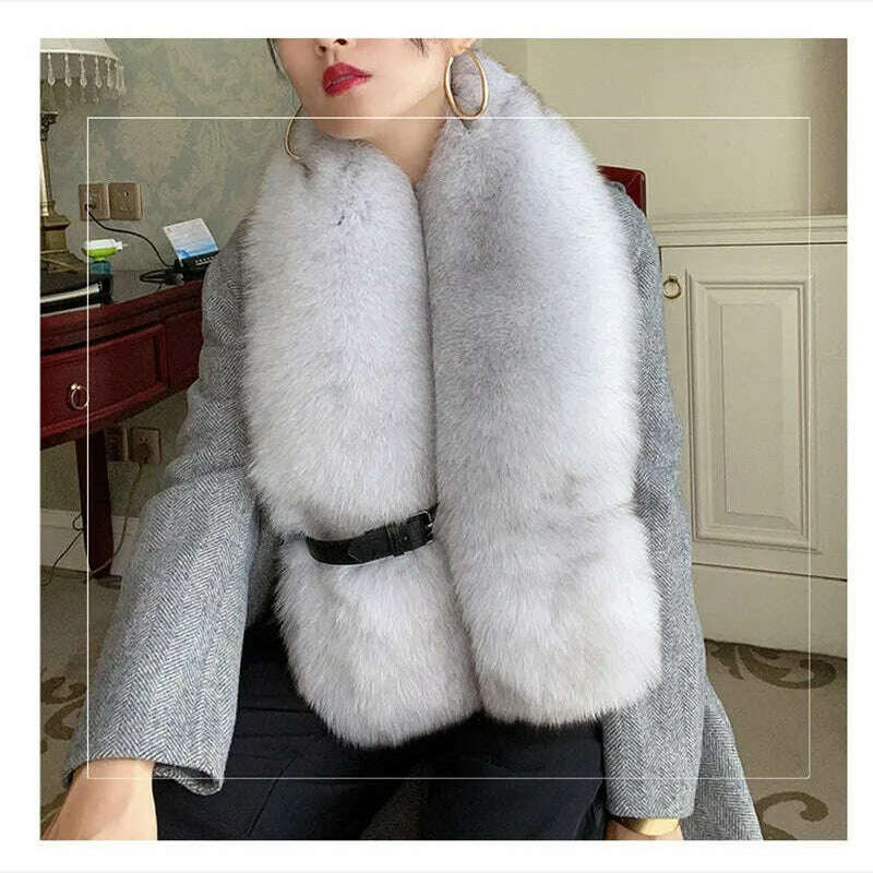 KIMLUD, Fox Fur Scarf Luxury Genuine Big Fur Collar Whole Skin Solid Scarves With leather strap Women's Neck Warm Natural Fox Fur Shawl, KIMLUD Womens Clothes