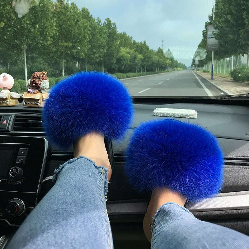 KIMLUD, Fox Fur Slippers Women Summer Furry Home Outdoor Flat Sandals Casual Boys Raccoon Slides High Quality Luxury Flip Flops Shoes, KIMLUD Womens Clothes