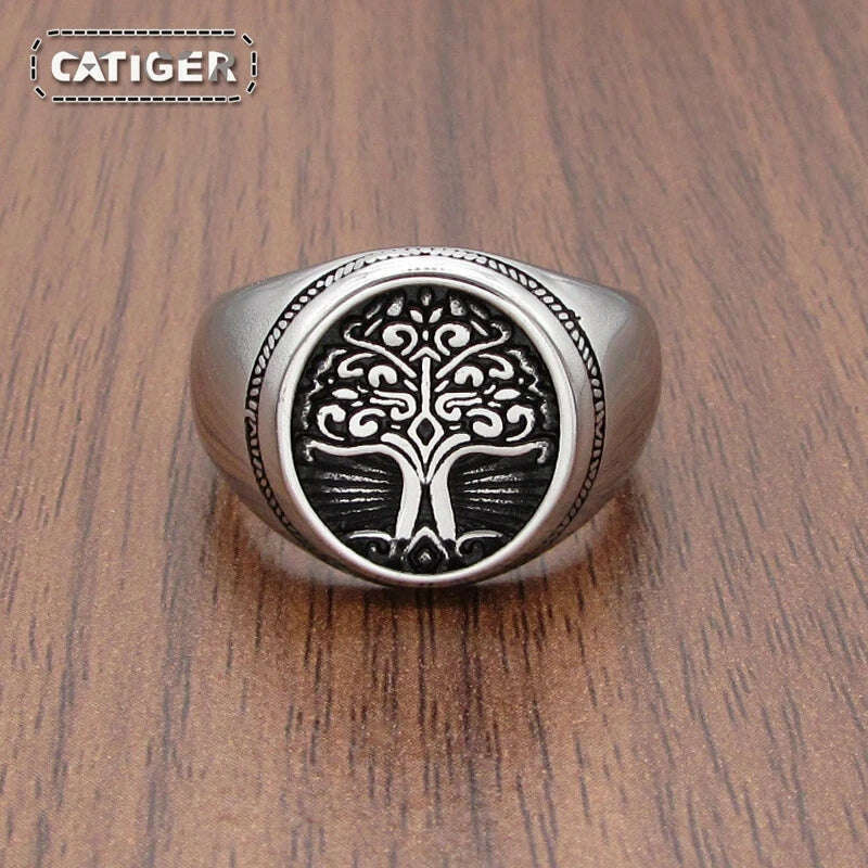 KIMLUD, Free Shipping  Punk 316L Stainless Steel Tree of Life Signet Ring Classic Viking Amulet Rings Nordic Jewelry, KIMLUD Womens Clothes