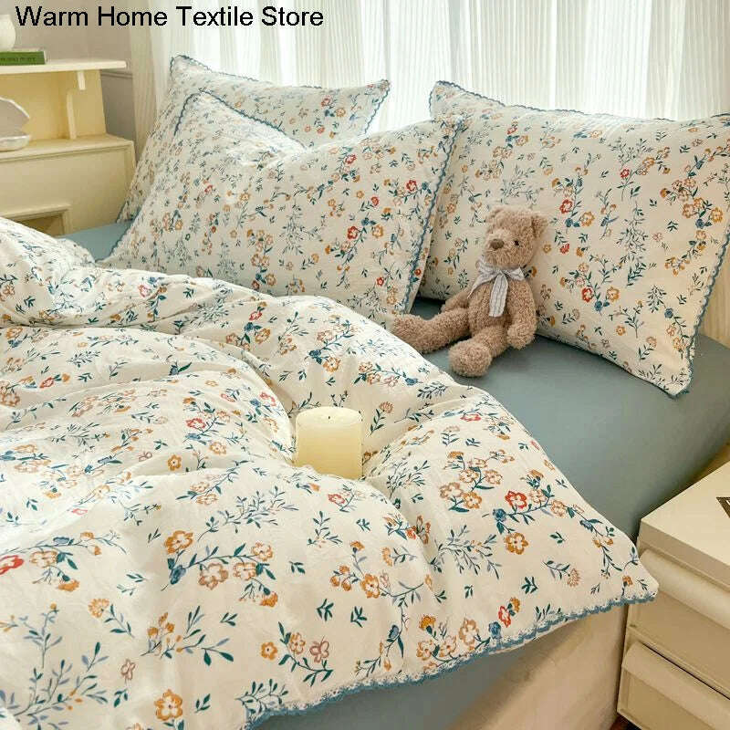 KIMLUD, Fresh Botanical Floral Bedding Set for Kids and Adults, Leaves, Flower Duvet Cover, Pillowcases, Soft Washed Cotton, Home Textil, KIMLUD Womens Clothes