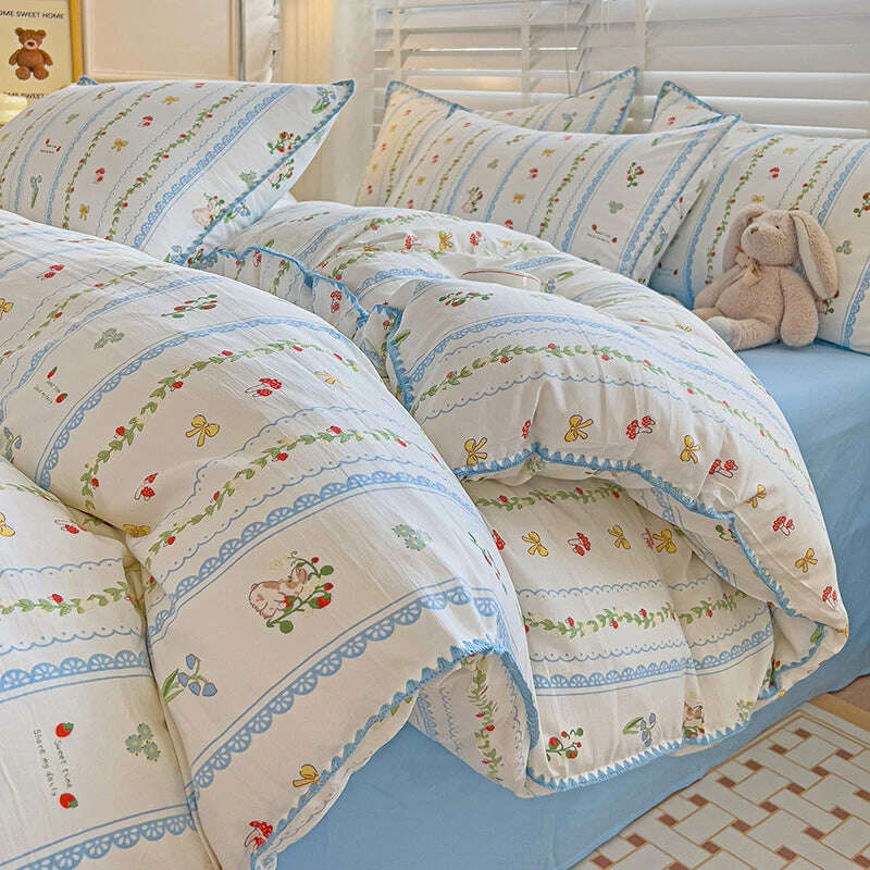 Fresh Botanical Floral Bedding Set for Kids and Adults, Leaves, Flower Duvet Cover, Pillowcases, Soft Washed Cotton, Home Textil - KIMLUD