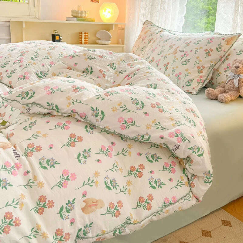 Fresh Botanical Floral Bedding Set for Kids and Adults, Leaves, Flower Duvet Cover, Pillowcases, Soft Washed Cotton, Home Textil - KIMLUD