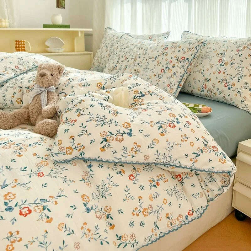 KIMLUD, Fresh Botanical Floral Bedding Set for Kids and Adults, Leaves, Flower Duvet Cover, Pillowcases, Soft Washed Cotton, Home Textil, KIMLUD Womens Clothes