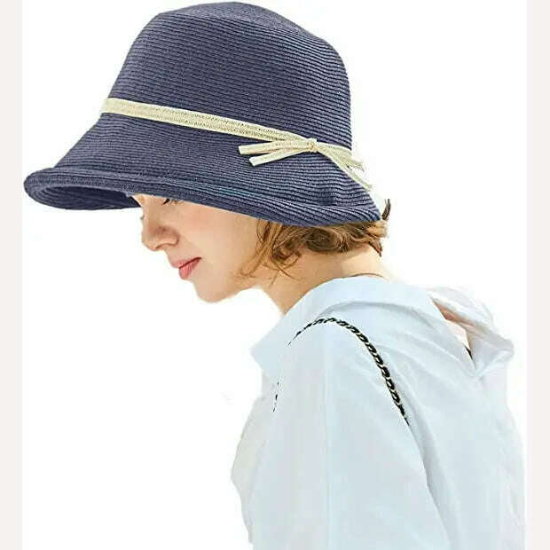 KIMLUD, FS 2023 French Straw Bonnet Cap for Women Victorian Sun Hats Chin Strap Foldable Summer Accessories Bucket Hat Fedoras For Beach, KIMLUD Womens Clothes