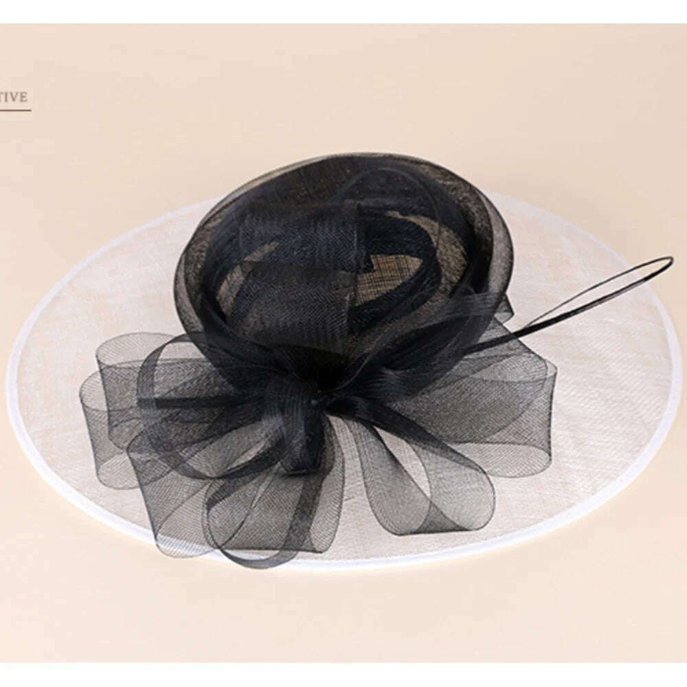 KIMLUD, FS Black And White Patchwork Fascinator Hats For Wedding Church Sinamay Hats With Bowknot Kentucky Derby Hat Fedora Tea Party, KIMLUD Womens Clothes