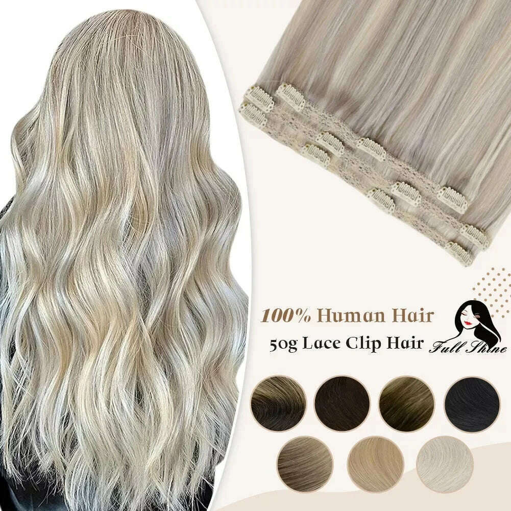 Full Shine 50 Grams Clip in Hair Extensions Human Hair Ombre Color 3Pcs Human Hair Clip in Extensions for Women - KIMLUD