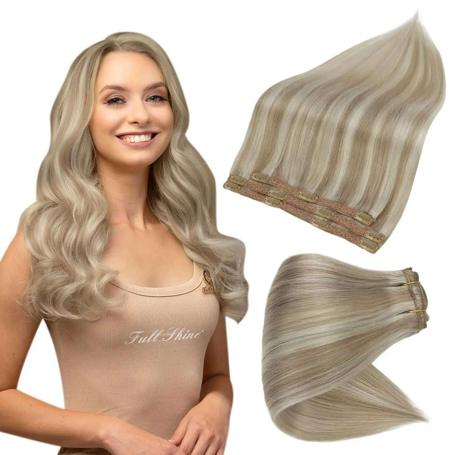 KIMLUD, Full Shine 50 Grams Clip in Hair Extensions Human Hair Ombre Color 3Pcs Human Hair Clip in Extensions for Women, 16P22 / CHINA / 12 inches | 50 Gram Per Set, KIMLUD APPAREL - Womens Clothes