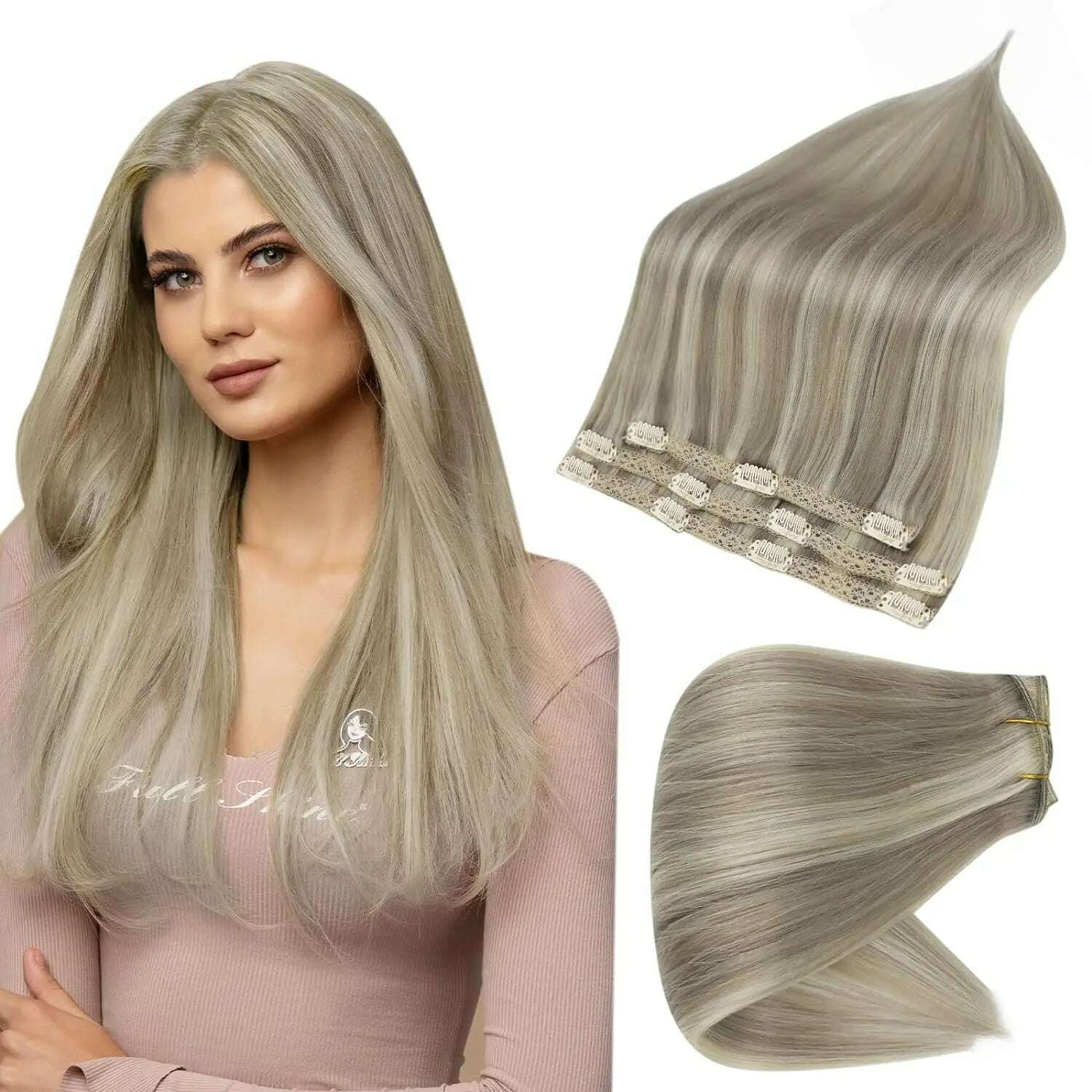 Full Shine 50 Grams Clip in Hair Extensions Human Hair Ombre Color 3Pcs Human Hair Clip in Extensions for Women - KIMLUD