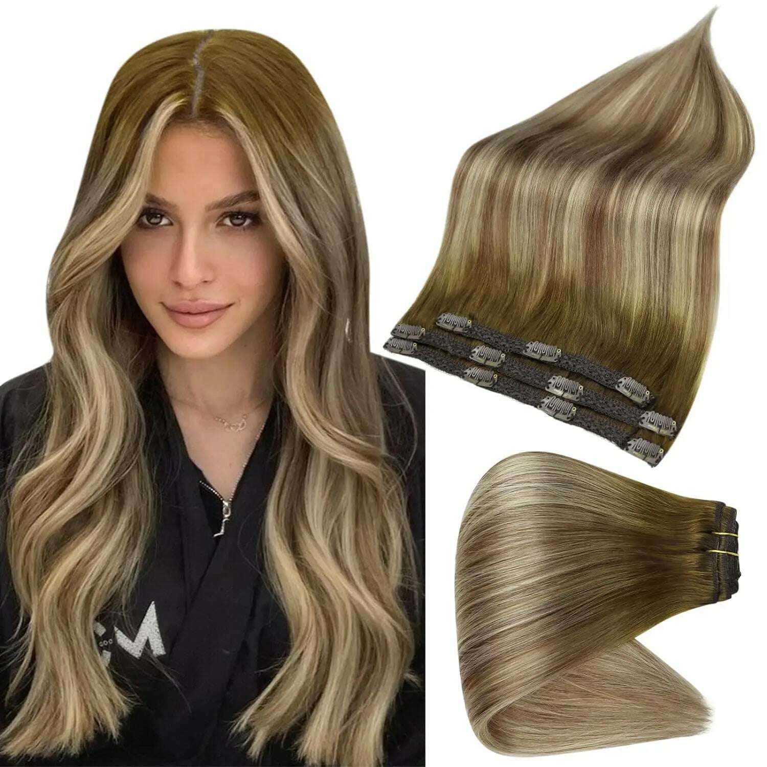 Full Shine 50 Grams Clip in Hair Extensions Human Hair Ombre Color 3Pcs Human Hair Clip in Extensions for Women - KIMLUD