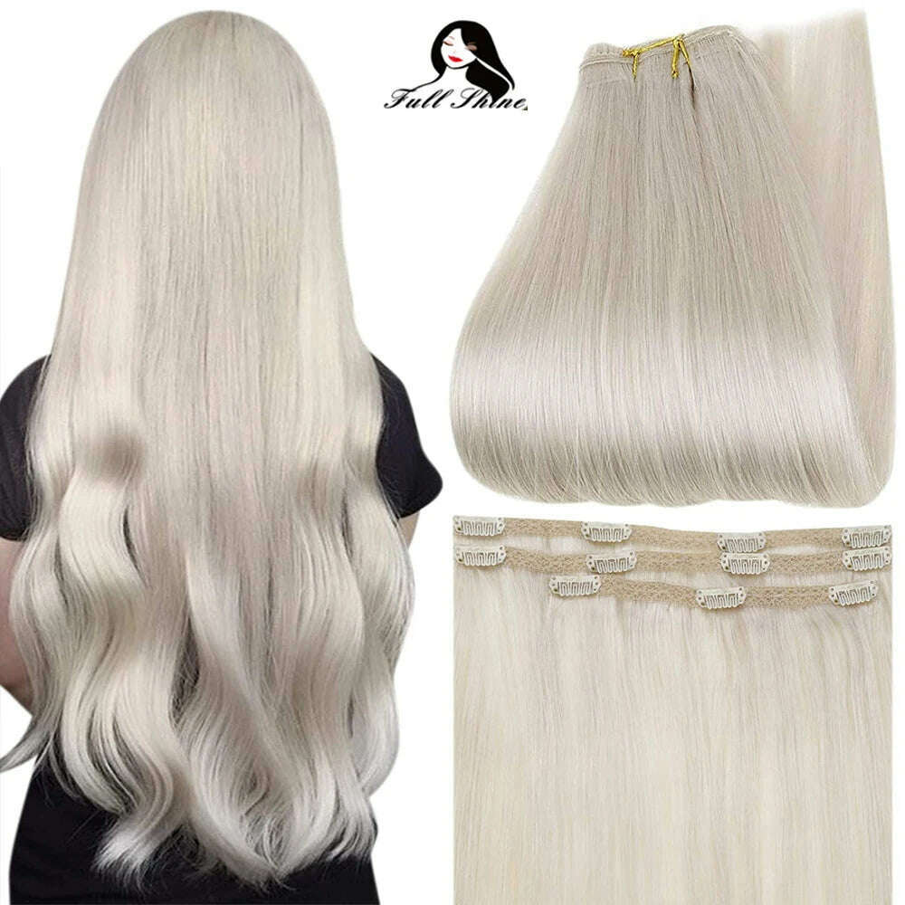 Full Shine 50 Grams Clip in Hair Extensions Human Hair Ombre Color 3Pcs Human Hair Clip in Extensions for Women - KIMLUD