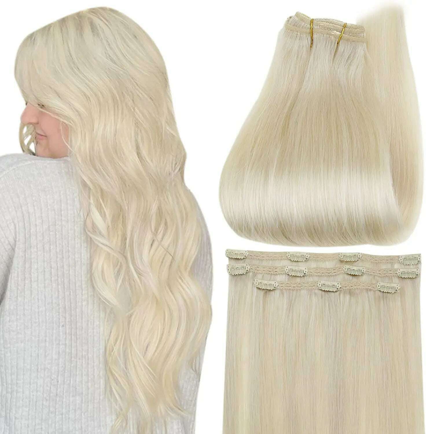 Full Shine 50 Grams Clip in Hair Extensions Human Hair Ombre Color 3Pcs Human Hair Clip in Extensions for Women - KIMLUD