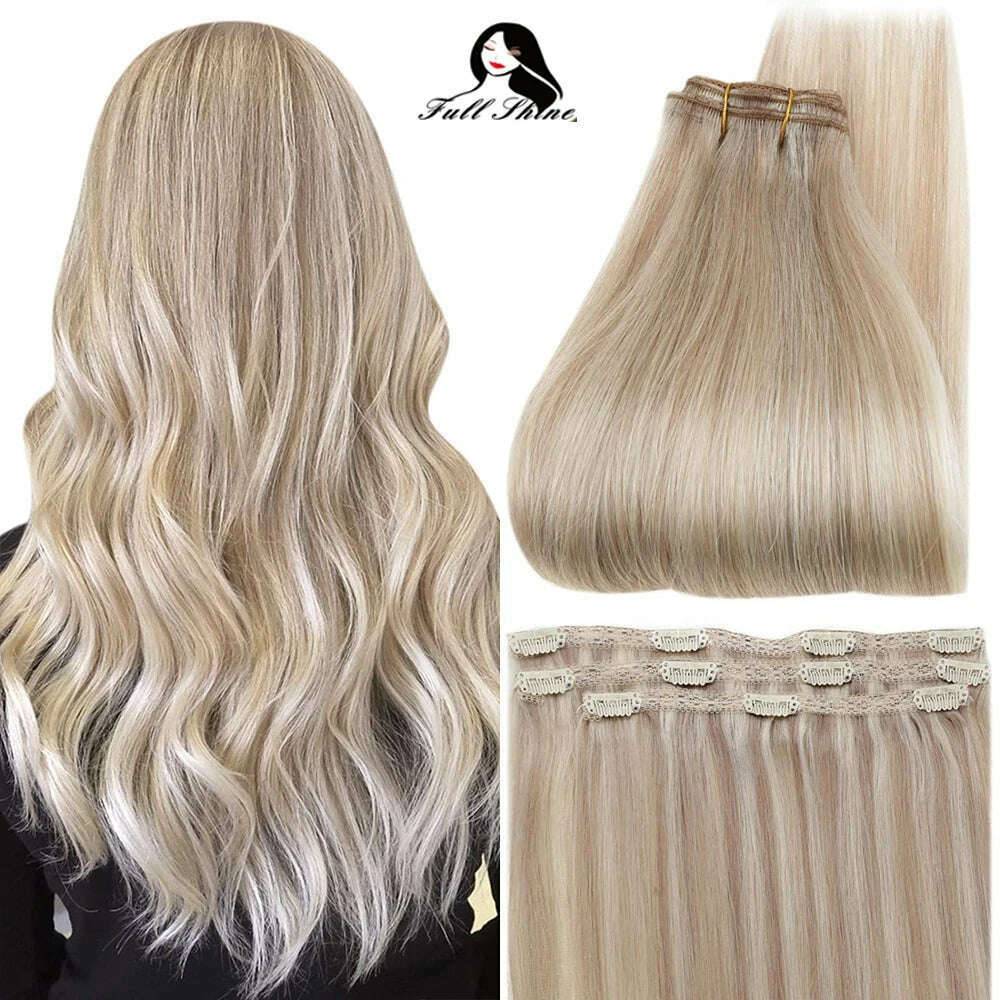 Full Shine 50 Grams Clip in Hair Extensions Human Hair Ombre Color 3Pcs Human Hair Clip in Extensions for Women - KIMLUD