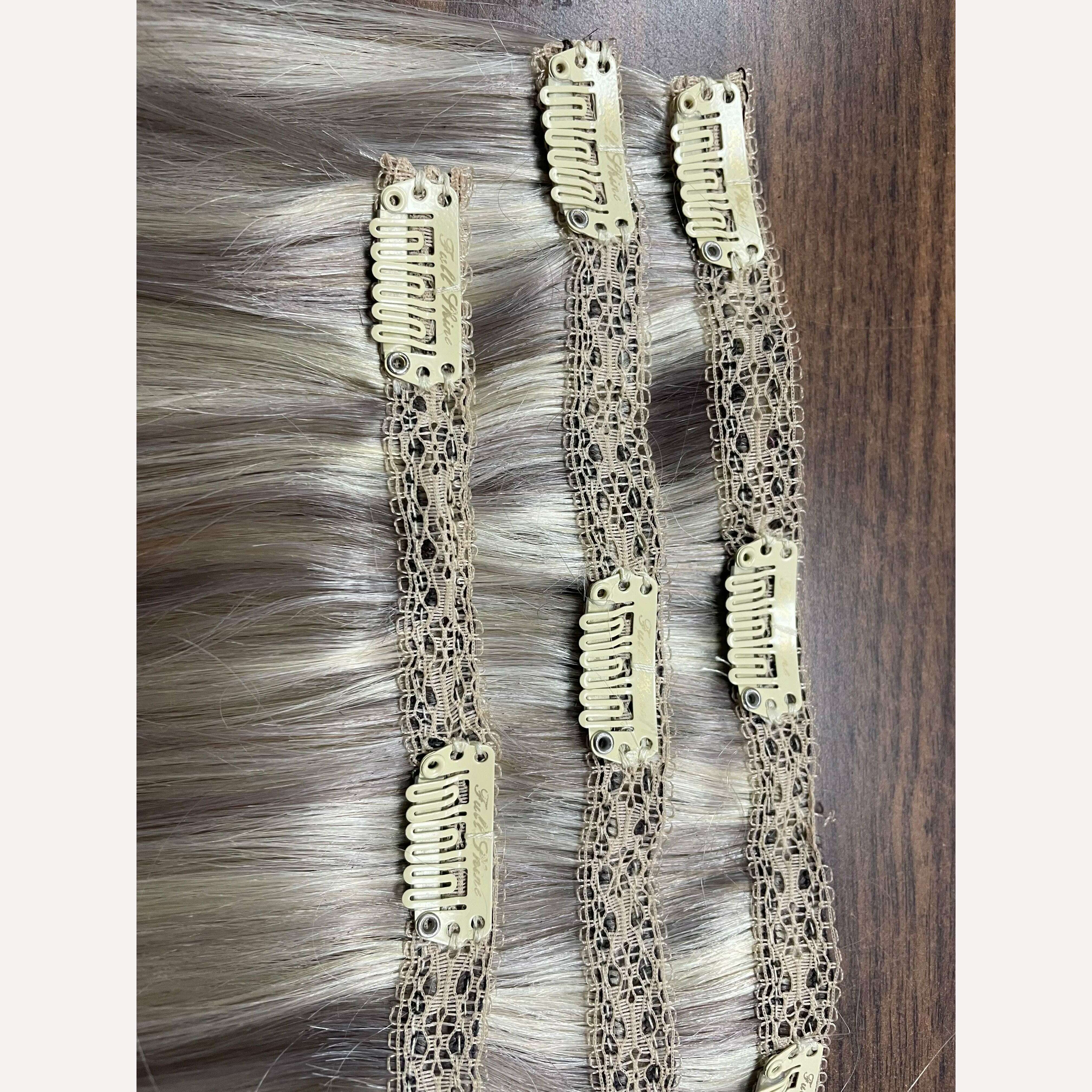 Full Shine 50 Grams Clip in Hair Extensions Human Hair Ombre Color 3Pcs Human Hair Clip in Extensions for Women - KIMLUD