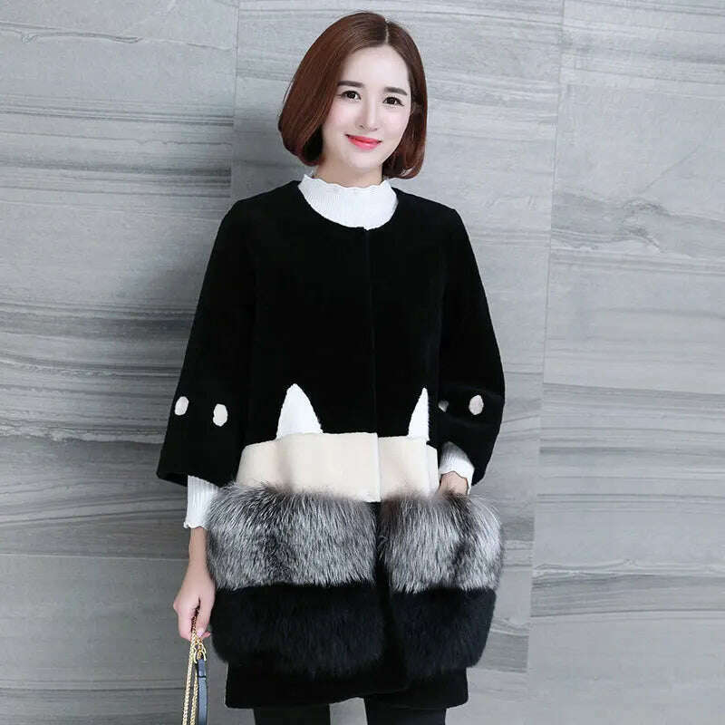 KIMLUD, Fur 2023 Coat Real Autumn Winter Wool Coat Fox Fur Splice Long Coats Ladies Korean Jacket Manteau Femme Hiver KJ780, KIMLUD Womens Clothes