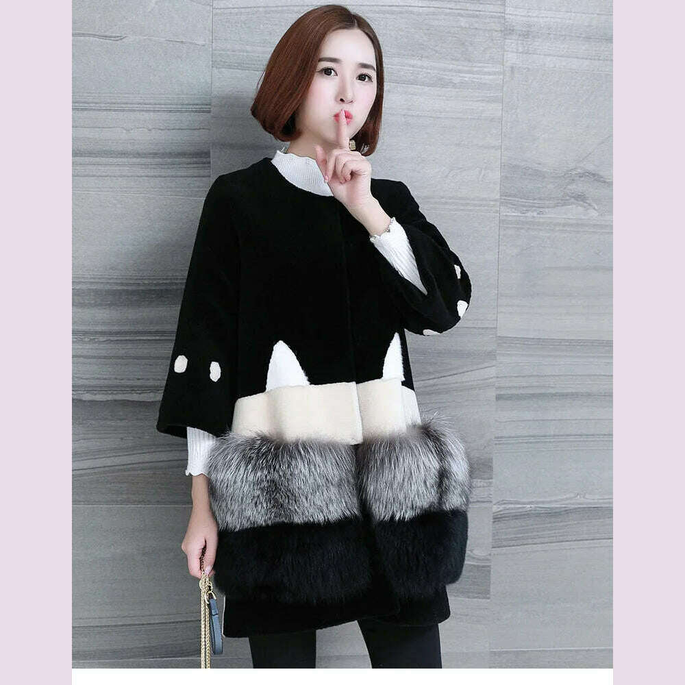 KIMLUD, Fur 2023 Coat Real Autumn Winter Wool Coat Fox Fur Splice Long Coats Ladies Korean Jacket Manteau Femme Hiver KJ780, KIMLUD Womens Clothes