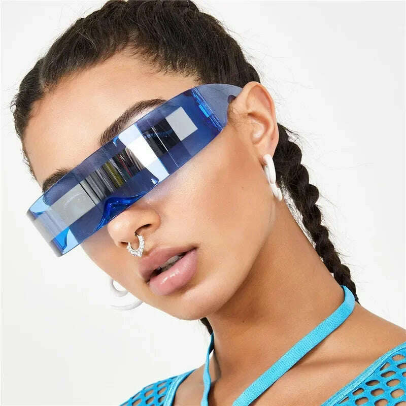 KIMLUD, Futuristic Narrow Cyclops Visor Sunglasses Laser Eyeglasses UV400 Personality Mirrored Lens Costume Eyewear Glasses Men Glasses, KIMLUD Womens Clothes