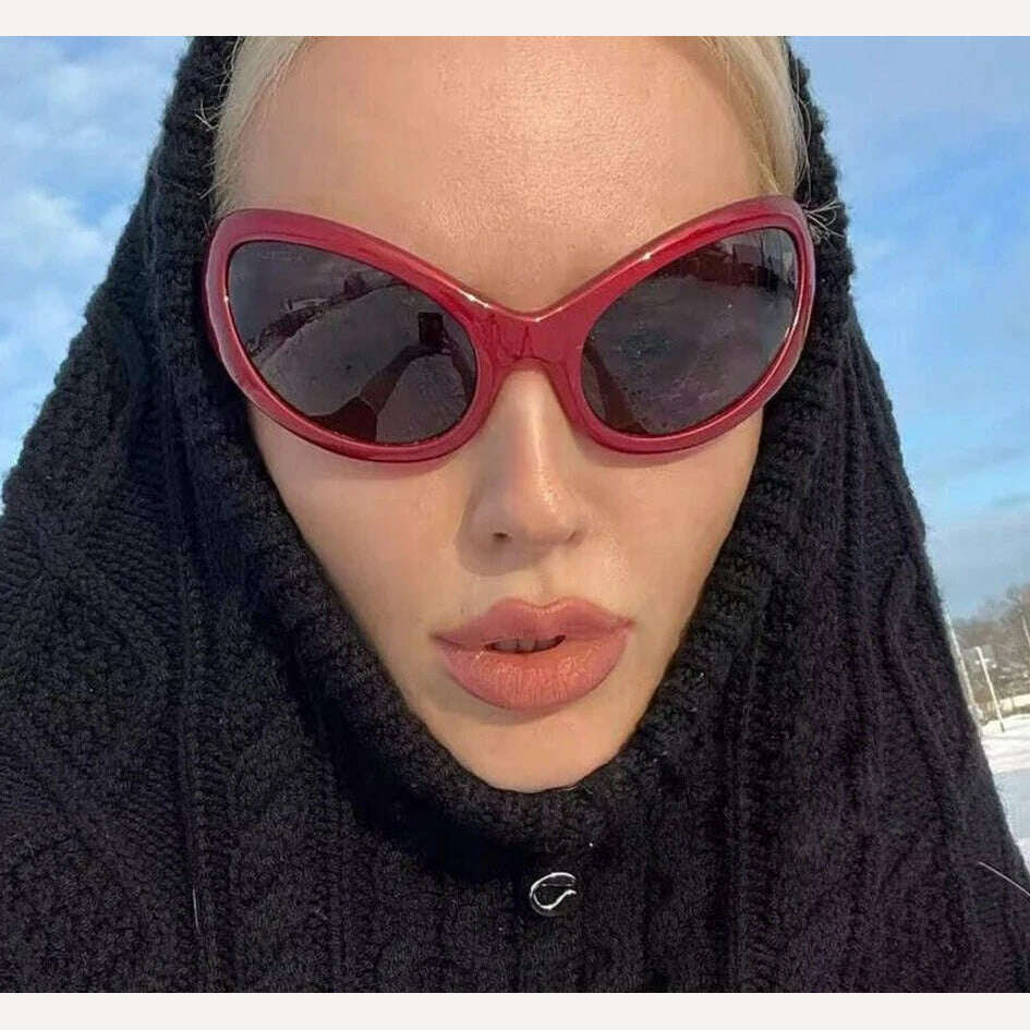 KIMLUD, Futuristic Y2k Cat Eye Sunglasses Women Sports Wrap Around Eyewear Fashion Punk Luxury Brand Sun Glasses Men Retro Hiphop Shades, KIMLUD Womens Clothes