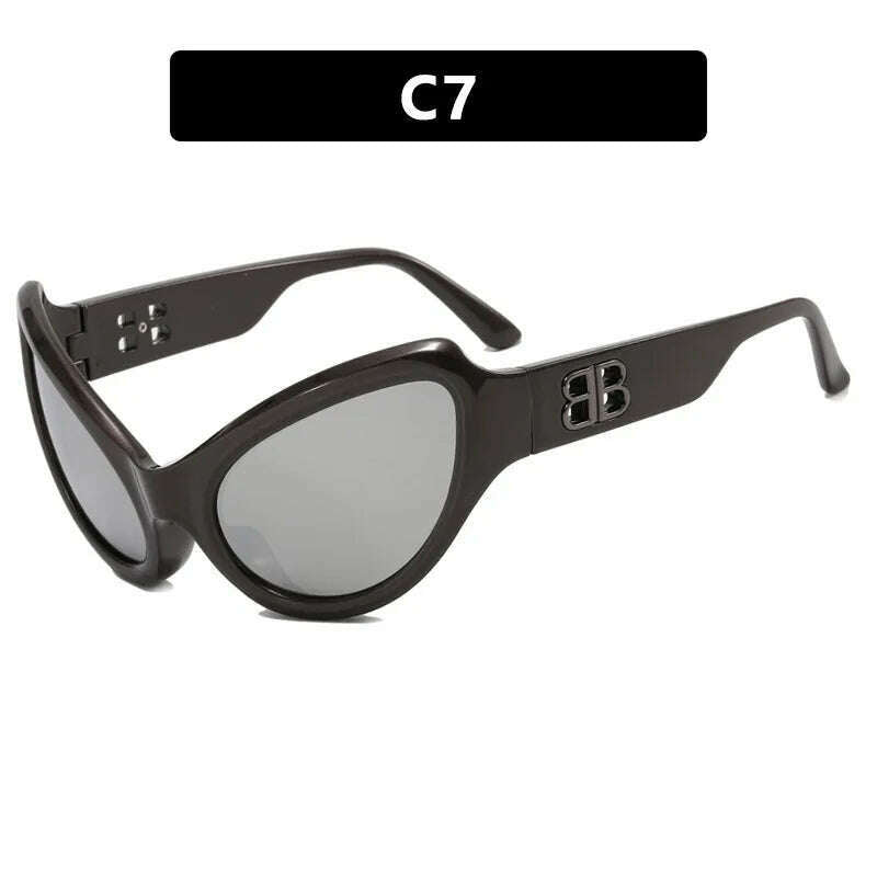 KIMLUD, Futuristic Y2k Cat Eye Sunglasses Women Sports Wrap Around Eyewear Fashion Punk Luxury Brand Sun Glasses Men Retro Hiphop Shades, C7 Shades / As Shown, KIMLUD Womens Clothes