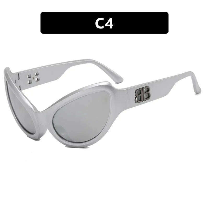 KIMLUD, Futuristic Y2k Cat Eye Sunglasses Women Sports Wrap Around Eyewear Fashion Punk Luxury Brand Sun Glasses Men Retro Hiphop Shades, C4 Shades / As Shown, KIMLUD Womens Clothes