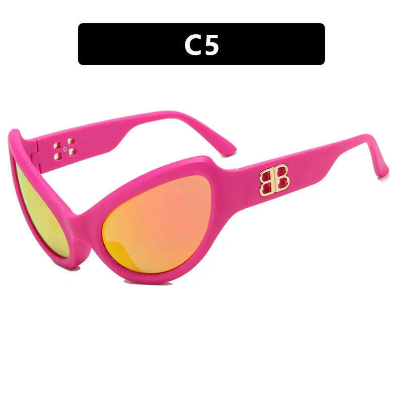 KIMLUD, Futuristic Y2k Cat Eye Sunglasses Women Sports Wrap Around Eyewear Fashion Punk Luxury Brand Sun Glasses Men Retro Hiphop Shades, C5 Shades / As Shown, KIMLUD Womens Clothes